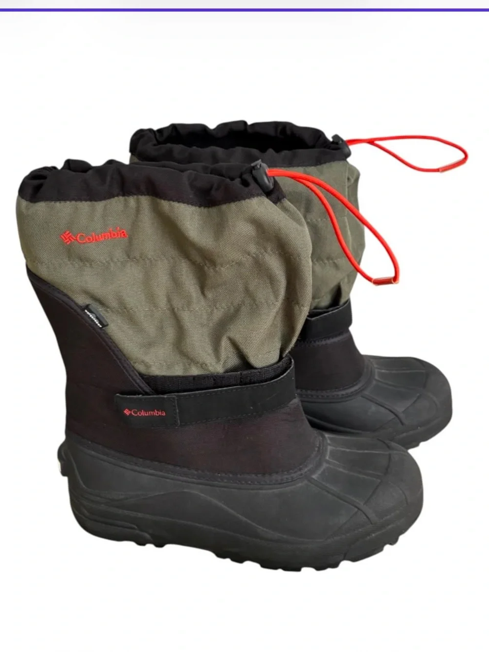 Columbia Powderbug Youth 7 Olive Green Black Waterproof Insulated Snow Boots